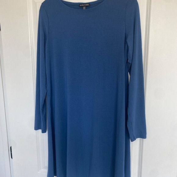 Eileen Fisher Stretch Jersey Knit Long Sleeve Dress in Blue Women's Medium - Picture 4 of 6